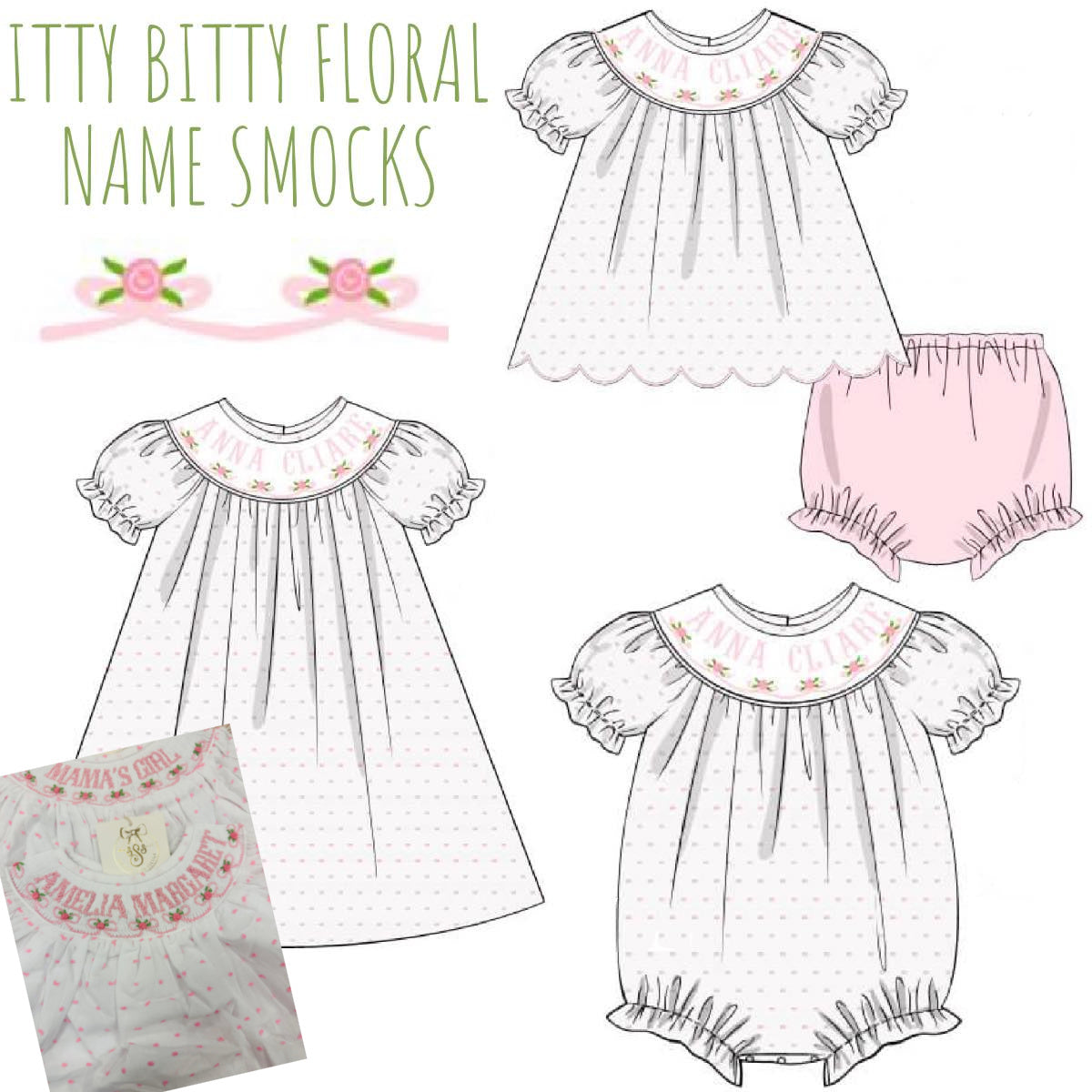 PO99: ITTY BITTY FLORAL NAME SMOCK