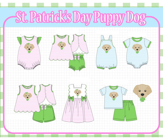 Pink & blue clover puppy applique stripe collection-ETA JAN