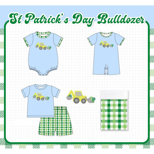 Blue excavator clover embroidery gingham collection-ETA JAN