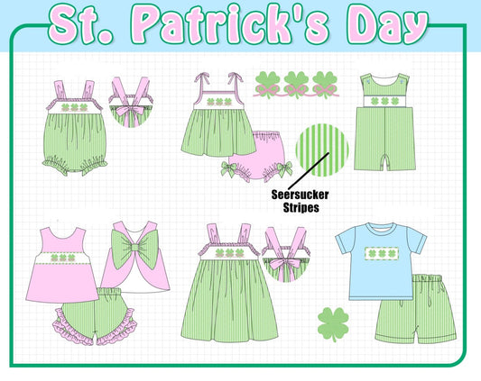 Green clover bow tie embroidery seersucker collection-ETA JAN
