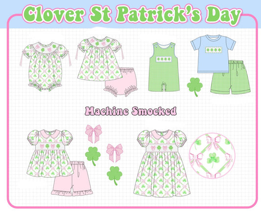 Green St Patrick's day clover bow embroidery collection-ETA JAN