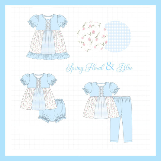 Blue floral print ruffle collection-ETA JAN