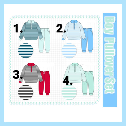 Multicolored stripe boy pullover pants set-ETA JAN