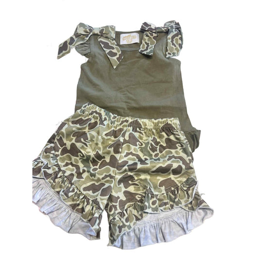 GIRLS OLD CAMO SHORT SET