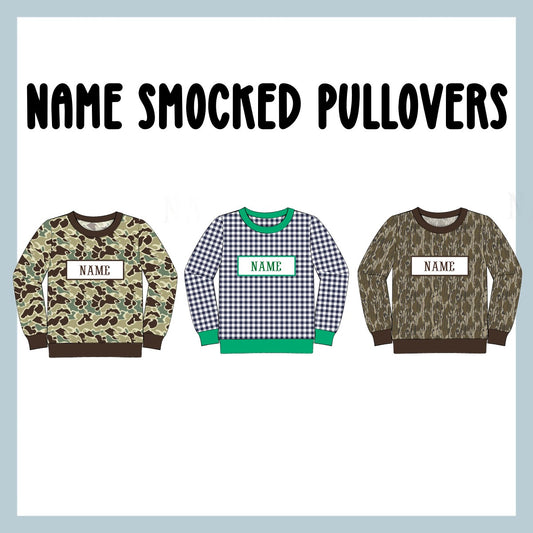 BOYS NAME SMOCKED PULLOVERS.