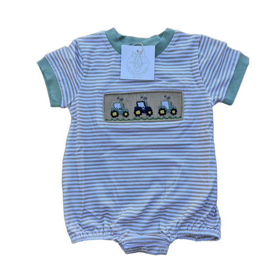 BOYS TRACTOR SMOCKED BUBBLE