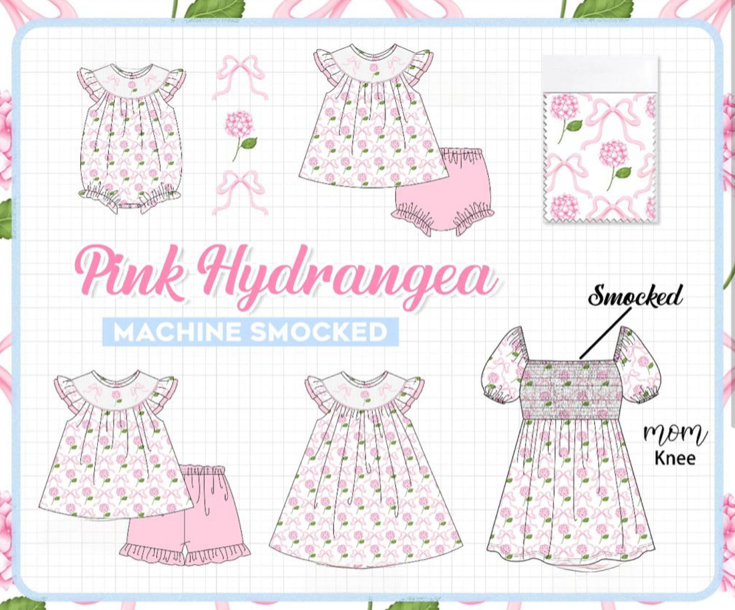 Pink Hydrangea Machine Smocked Collection - ETA FEB