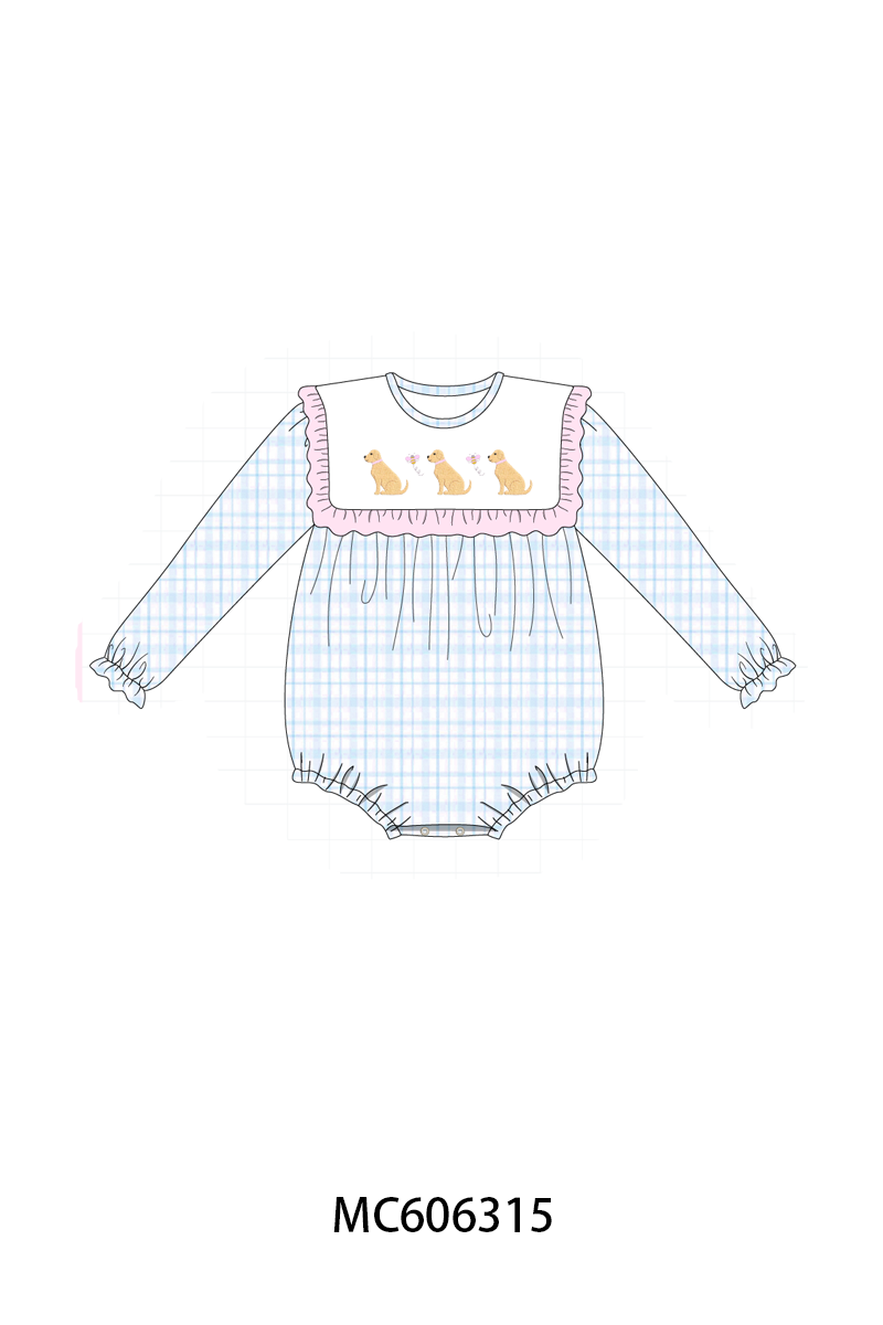 PO95 Blue puppy embroidery plaid collection