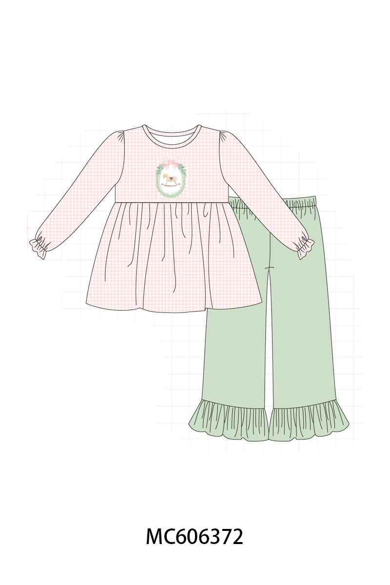PO95 Pink christmas horse embroidery gingham collection