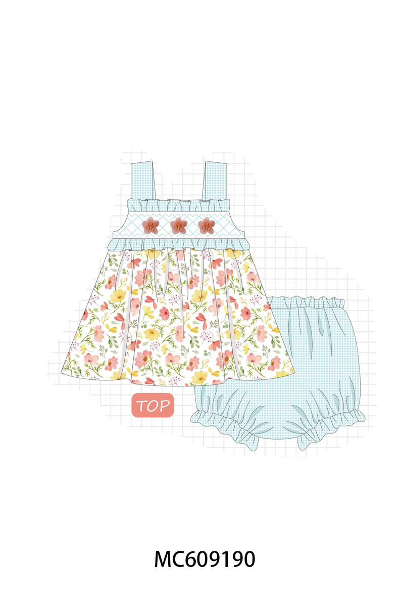 BLUE FLORAL 3D SMOCKED-ETA LATE FEB