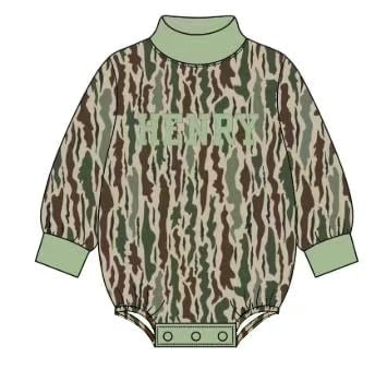 BLANK GREEN CAMO MOCK NECK BUBBLE-ETA LATE DEC