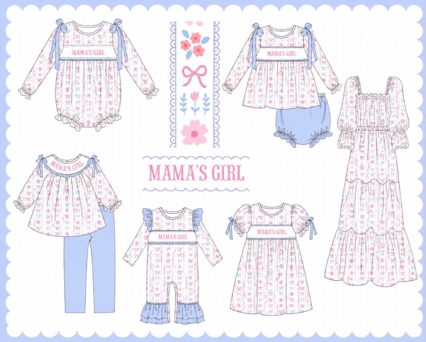 PO95 Blue MAMA'S GIRL embroidery floral collection