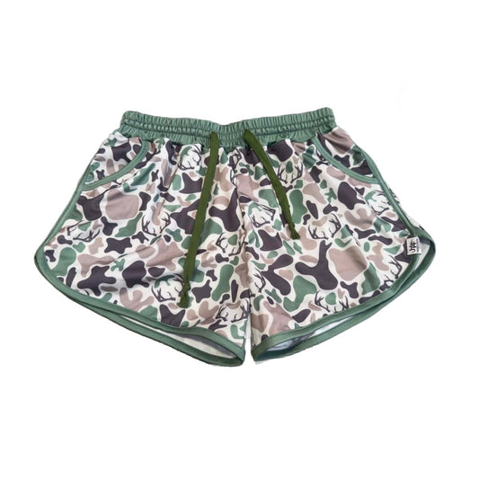 SMALL LADIES GREEN DEER CAMO SHORTS