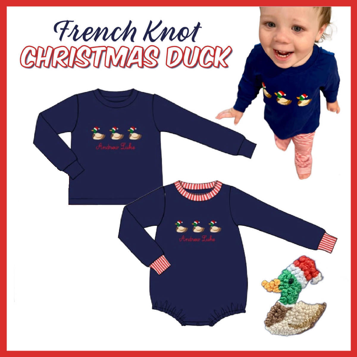 CHRISTMAS FRENCH KNOT DUCK SHIRT (ETA MID DEC)