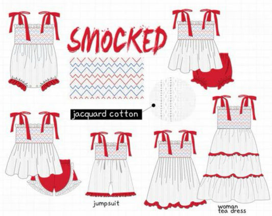 RED SMOCKED JACQUARD COTTON COLLECTION - ETA MAY