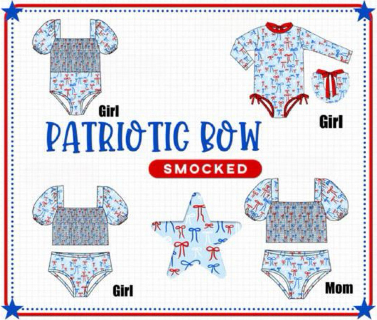 PATRIOTIC BOW SMOCKED SWIM COLLECTION - ETA MAY